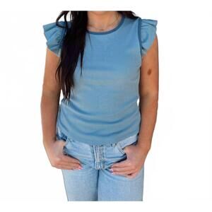 NEW ANOTHER LOVE yuki cap sleeve top in stormy blue